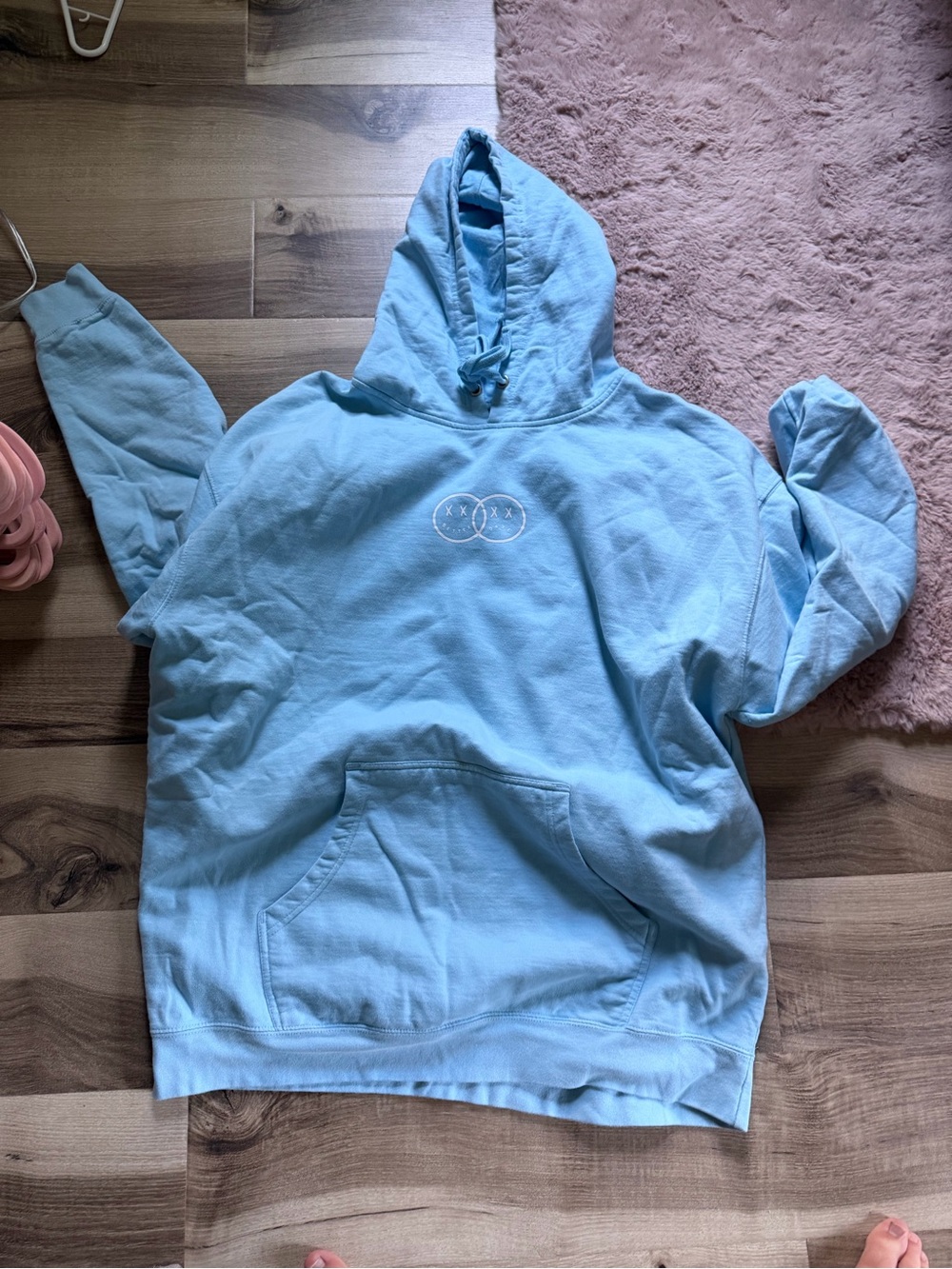 Light Blue Graphic Hoodie with Front Pocket